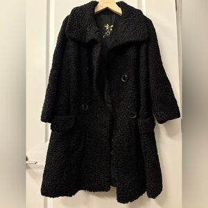 Vintage Black Curly Lamb Fur Swing Coat